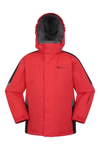 Mountain Warehouse Raptor Kids Ski Jacket - Snowproof, Fleece Lined Snow Coat with Hood - Boys and Girls Winter Warm Skiing, Snowboarding & Outdoors Active Red Kids Size 7-8 Years