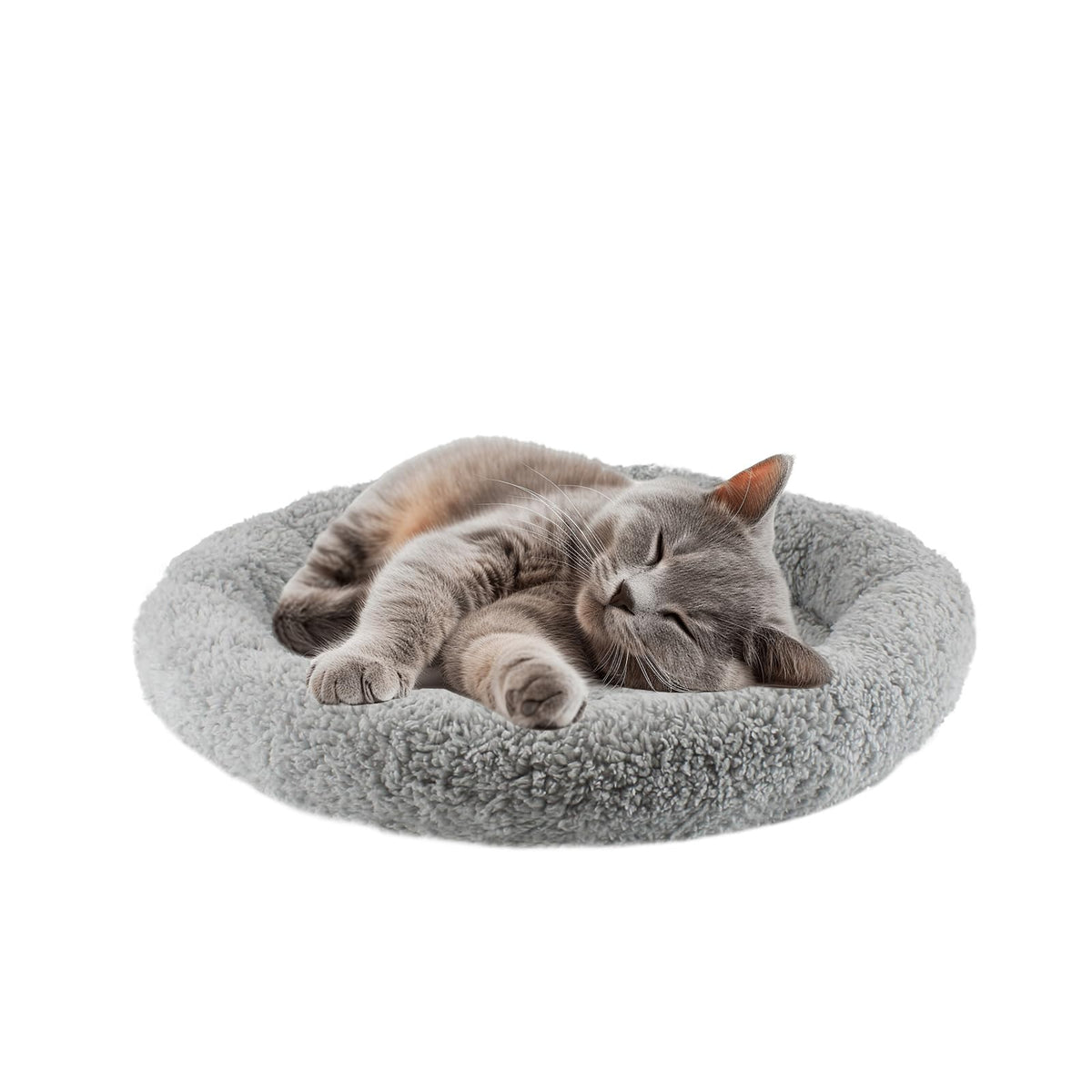 lesypet Cat Bed for Indoor Cats, Small Cat Bed Curl Sleep Cushion with Raised Pillow Around, Non-Slip Bottom Washable Mat for Small Pet Rabbit Hamsters, Round Medium 15.75"