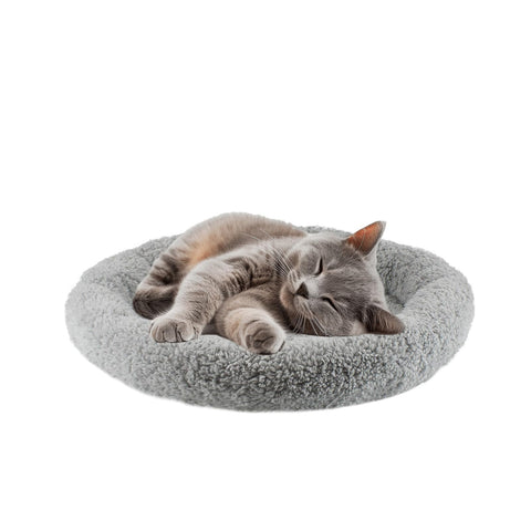 lesypet Cat Bed for Indoor Cats, Small Cat Bed Curl Sleep Cushion with Raised Pillow Around, Non-Slip Bottom Washable Mat for Small Pet Rabbit Hamsters, Round Medium 15.75"
