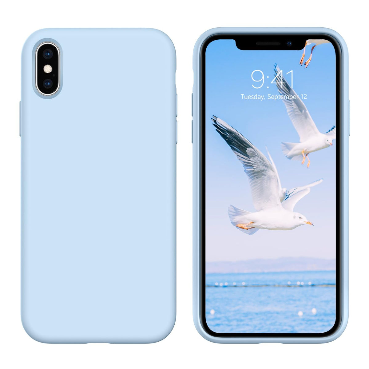 GUAGUA Compatible with iPhone Xs/X Case, iPhone Xs/X Silicone Case, Soft Gel Rubber Slim Lightweight Microfiber Lining Cushion Texture Shockproof Protective Phone Case for iPhone Xs/X 5.8'',Light Blue