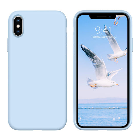 GUAGUA Compatible with iPhone Xs/X Case, iPhone Xs/X Silicone Case, Soft Gel Rubber Slim Lightweight Microfiber Lining Cushion Texture Shockproof Protective Phone Case for iPhone Xs/X 5.8'',Light Blue