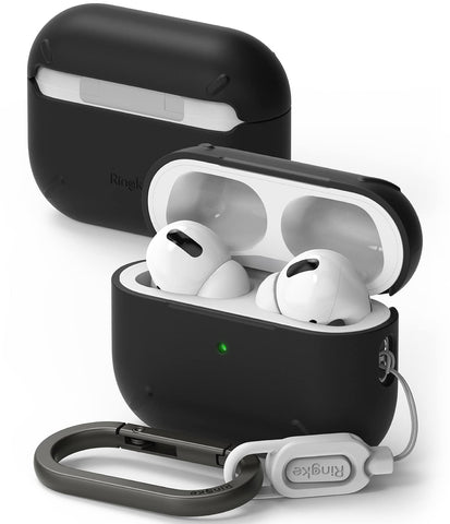 Ringke Layered Case Compatible with AirPods Pro 2 Case, Hard PC Shell Bump Shockproof Protective Cover with Keychain Carabiner for AirPods Pro 2nd Generation - Black