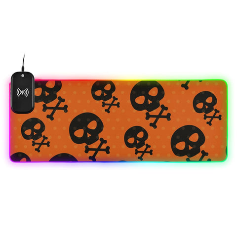 Halloween Skulls Wireless Charging Mouse Pad for Mobile Phone Extra Large Gaming Mousepad with 13 Lighting Modes Extended Desk Mat for Office Home Gaming MacBook PC Laptop Desk