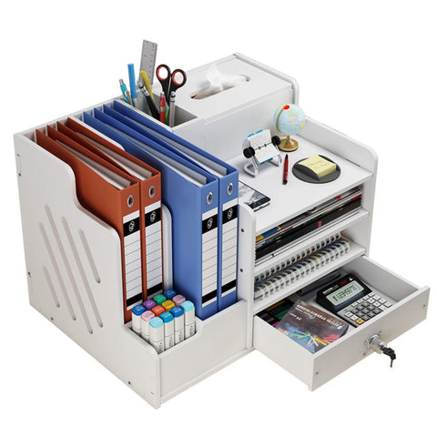 BlayaAdd White Desktop Organizer, Multipurpose Desk Document File Tray Organizer Storage Display Shelf Rack for Home Office School(PB07-2)