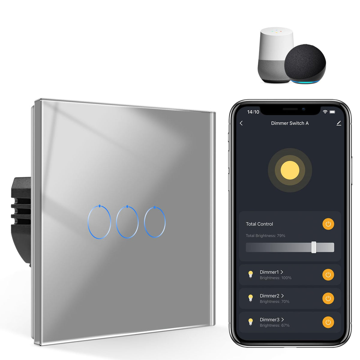 CNBINGO Smart Dimmer Switch for Dimmable LED Light, Voice Control by Alexa, Remote Control by Smart Life App, WiFi Touch Light Switch with Glass Wall Plate, Backlight, Neutral Wire Required
