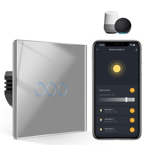 CNBINGO Smart Dimmer Switch for Dimmable LED Light, Voice Control by Alexa, Remote Control by Smart Life App, WiFi Touch Light Switch with Glass Wall Plate, Backlight, Neutral Wire Required