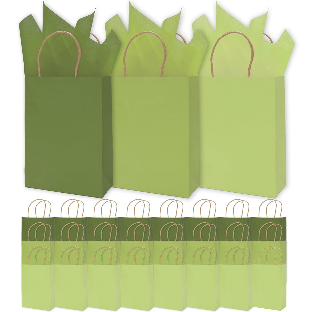 Whaline 24Pcs Sage Green Party Favor Bags Paper Gift Bags with Handles Candy Goodie Treat Bags with 30 Sheets Wrapping Tissue Papers for DIY Crafts Birthday Wedding Party Supplies