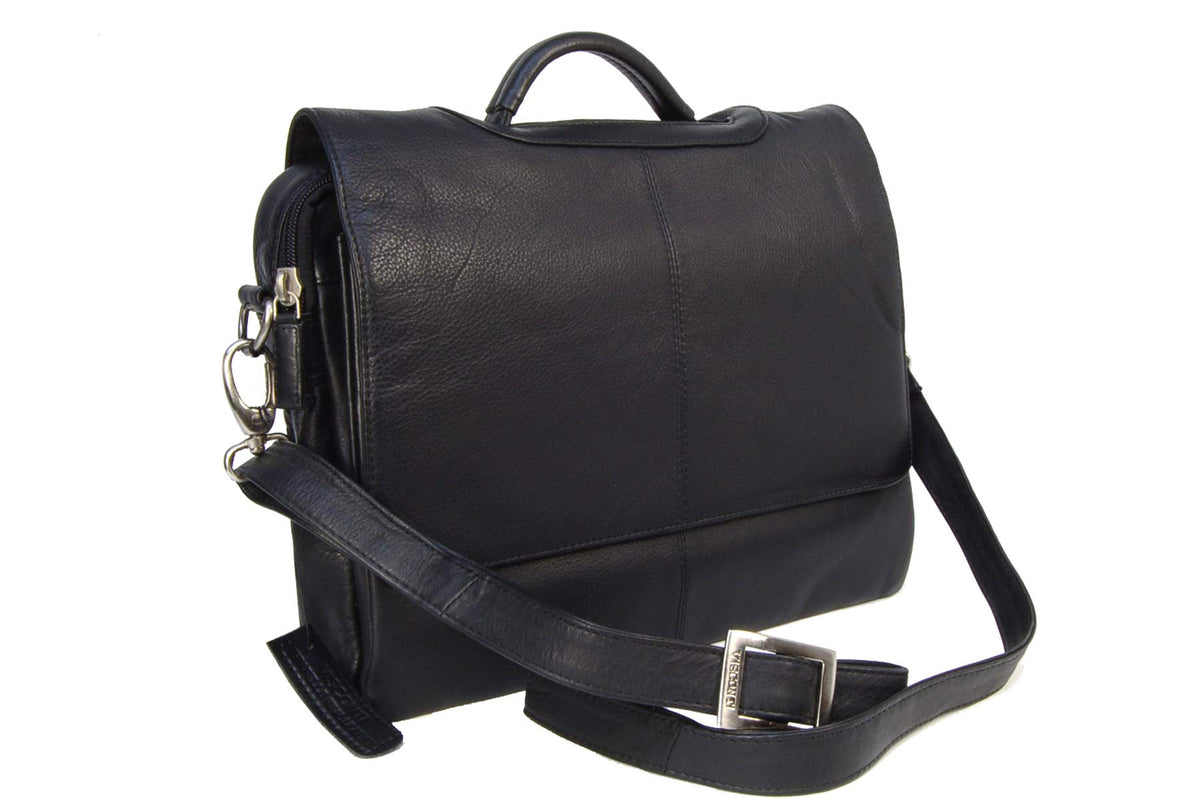 VISCONTI - Messenger Shoulder Bag - Atlantic Soft Leather - Fits Tablets - Top Handle Cross Body Office Work Bag - 659 ALFIE - Black