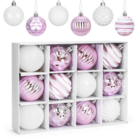 Meleager Christmas Tree Baubles Set, 12 Pink Purple Plastic Baubles, 6cm, Hanging Decorations