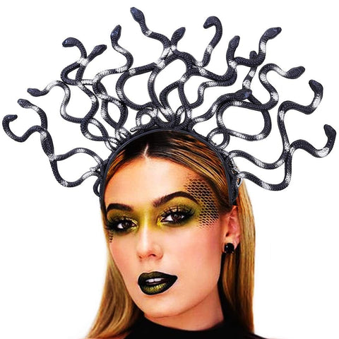 Zoestar Medusa Snake Headband Greek Goddess Headpiece Halloween Hair Hoop Carnival Party Hair Accessories for Women (Black and Silver, One Size)