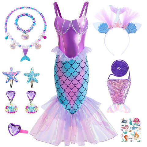 YYDSXK Mermaid Costume Kids, Ariel Mermaid Dress for Girls with Mermaid Necklace Set, Mermaid Princess Costumes Fancy Dress for Girl Gift, Little Mermaid Costume for Carnival Cosplay Party (130)