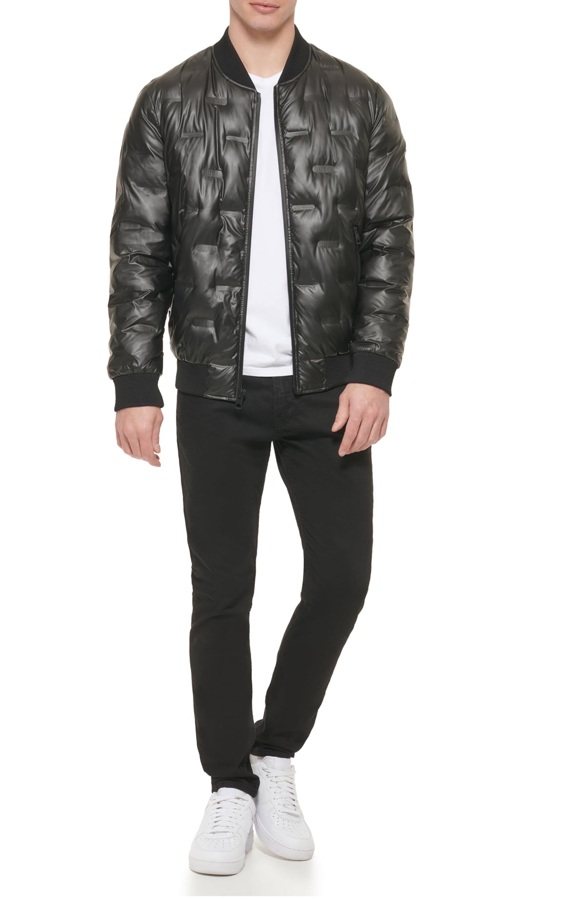 GUESS Men's Warm Rain Resistant Jacket Bomber, Black, M