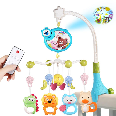 Aolso Baby Crib Toy, Baby Crib Mobile with Music and Lights, Cot Mobile Toy with Timing Function Projector and Remote Control, Baby Crib Toys for Boys Girls (Blue)
