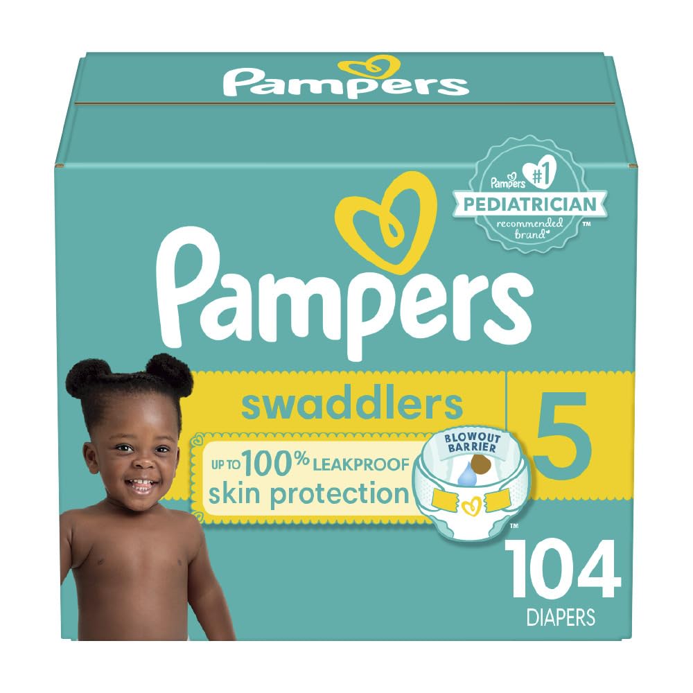 Pampers Swaddlers Diapers - Size 5, 104 Count, Ultra Soft Disposable Baby Diapers