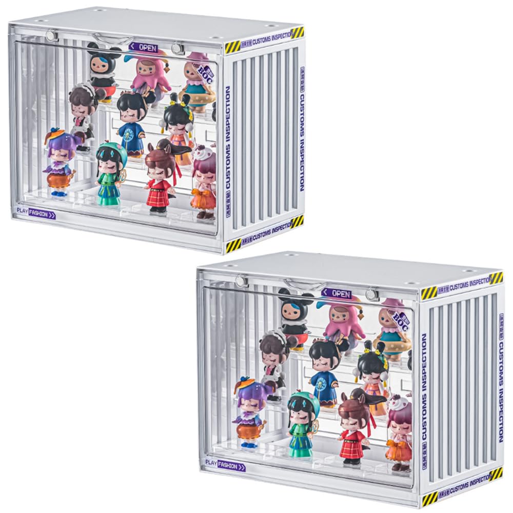 Clear Display Case for Figures, 3 Tier Adjustable Display Stand, Acrylic Display Box with Magnetic Door, Dustproof Showcase for Collectibles Mini Toys Funko Pop Popmart Action Figures (Ivory-2 Pack)
