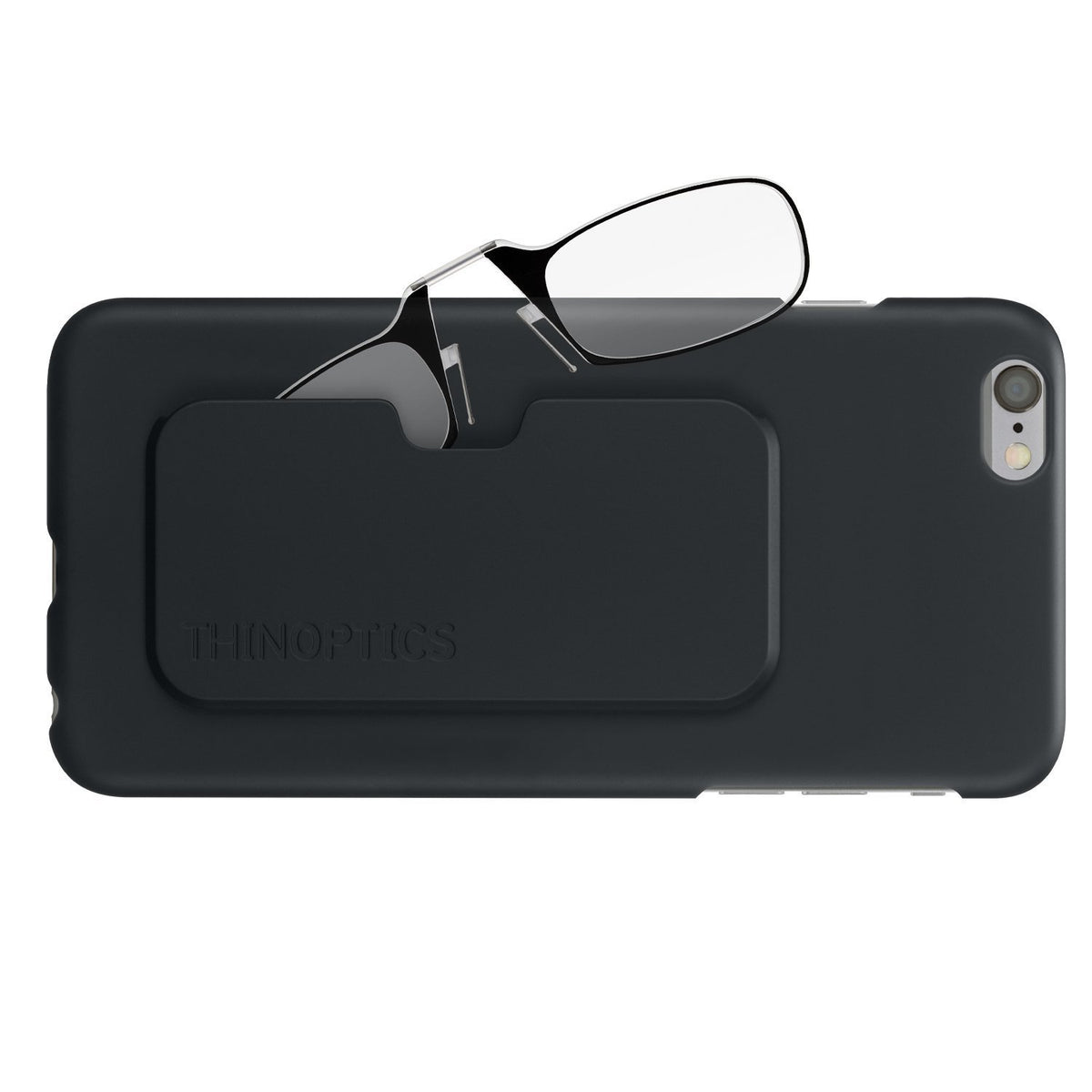 ThinOptics Slimline Case + Rectangular Reading Glasses, iPhone 6 Plus/6S Plus-Black Frames, 44 mm + 2