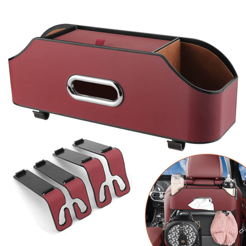 HALOYIVGO Car Seat Back Organizer - Stylish & Functional Storage for Family Adventures - Cup Holders, Tissue Box & Hooks - Perfect for Kids, Road Trips & Travel (Red)