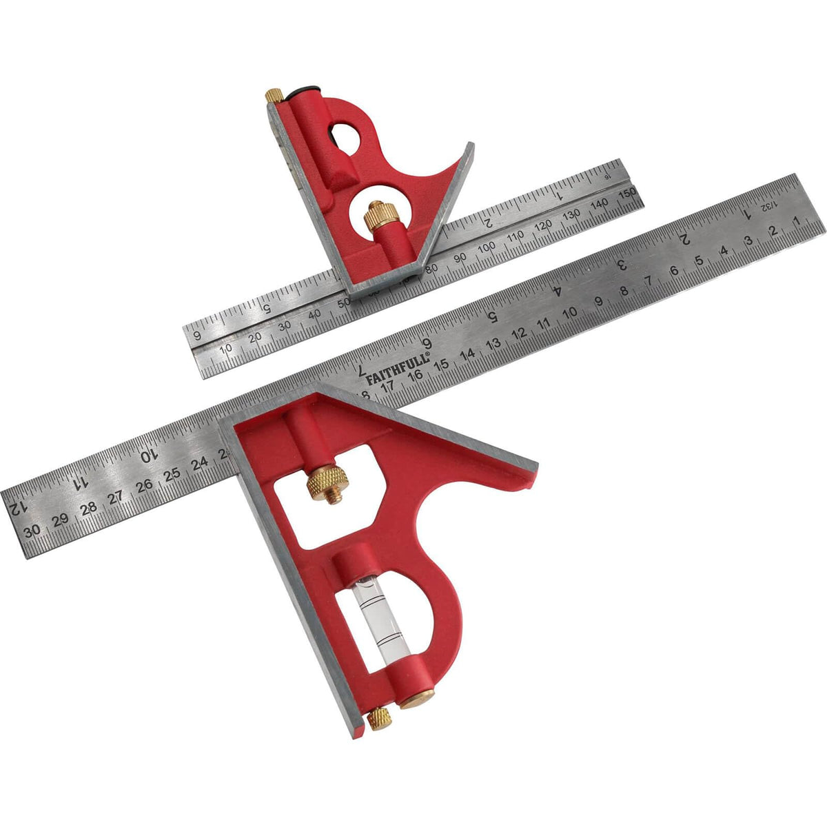 Faithfull FAICS300TP Combination Square Twin Pack 150 & 300mm (6 & 12in),Silver / Red