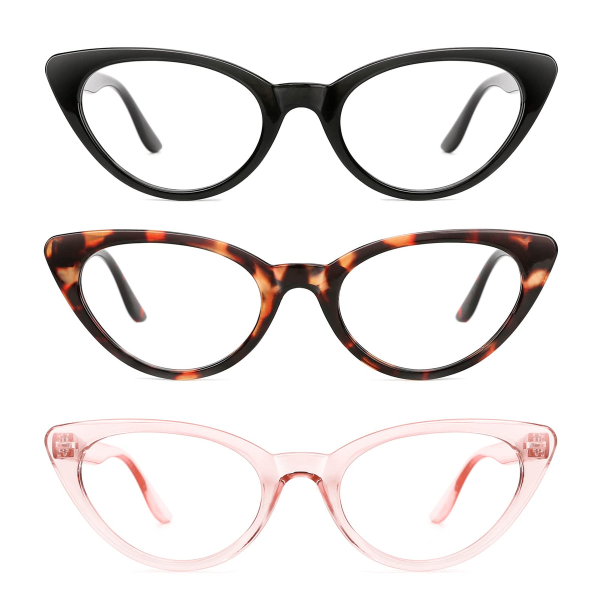 TIJN 3Pack Retro Cat Eye Reading Glasses Readers for Women Blue Light Blocking Cateye Eyeglasses Reader(1.5)