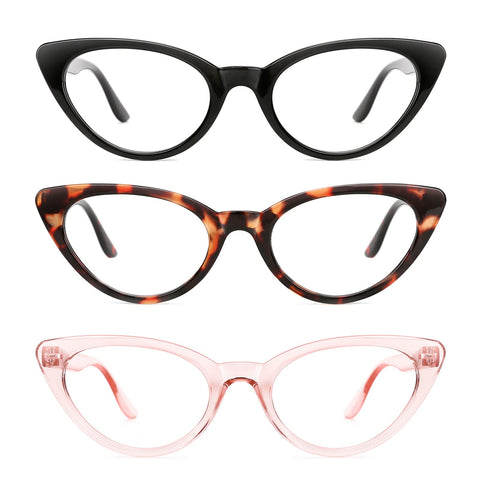 TIJN 3Pack Retro Cat Eye Reading Glasses Readers for Women Blue Light Blocking Cateye Eyeglasses Reader(1.5)
