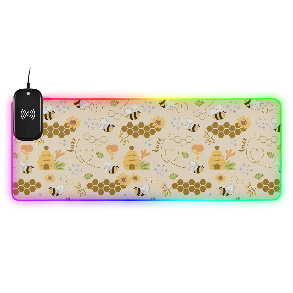 Bees Wireless Charging Mouse Pad for Mobile Phone Extra Large Gaming Mousepad with 13 Lighting Modes Mouse Mat for MacBook PC Laptop Desk Office Home Gaming