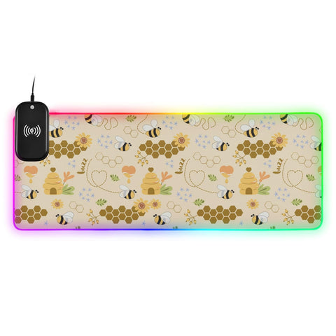 Bees Wireless Charging Mouse Pad for Mobile Phone Extra Large Gaming Mousepad with 13 Lighting Modes Mouse Mat for MacBook PC Laptop Desk Office Home Gaming