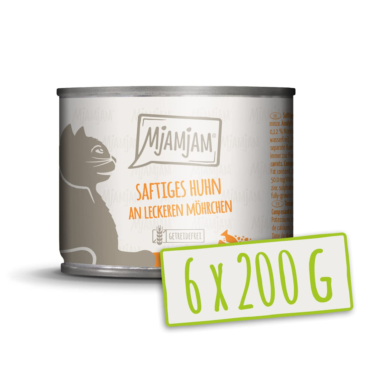 MjAMjAM - premium wet food for cats - juicy chicken with delicious carrots, pack of 6 (6 x 200 g), grain-free with extra meat