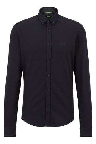 BOSS Mens BIADO R Regular-fit Shirt in Cotton-Blend piqué Blue