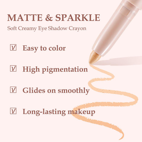 Boobeen Waterproof Eyeshadow Pencil, Cream Eye Shadow Pen, Matte & Shimmer Crayon Long Lasting Eyeshadow Makeup, Quick-drying for Eye Brightener Makeup