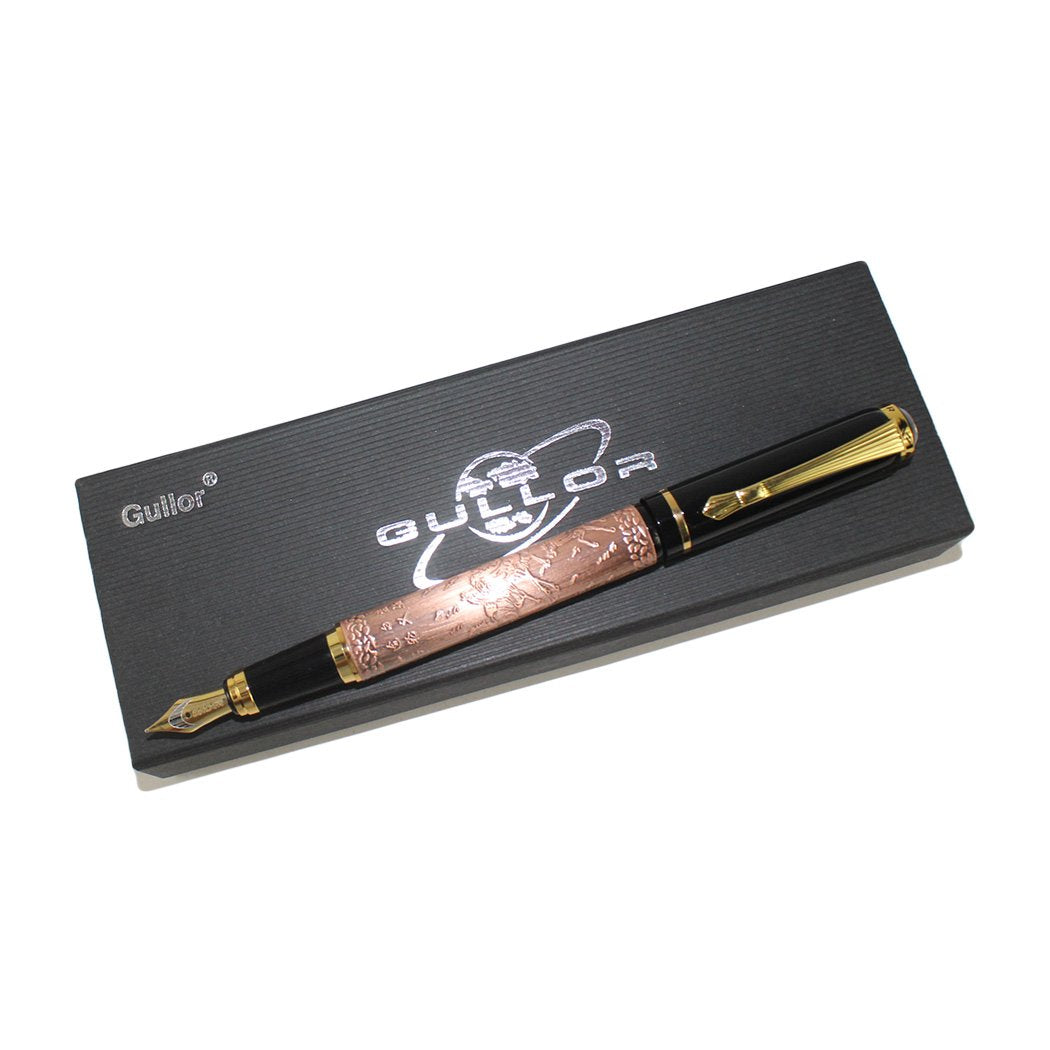 Gullor Chinese Horse M Nib Fountain Pen with Gift Box - Red Copper