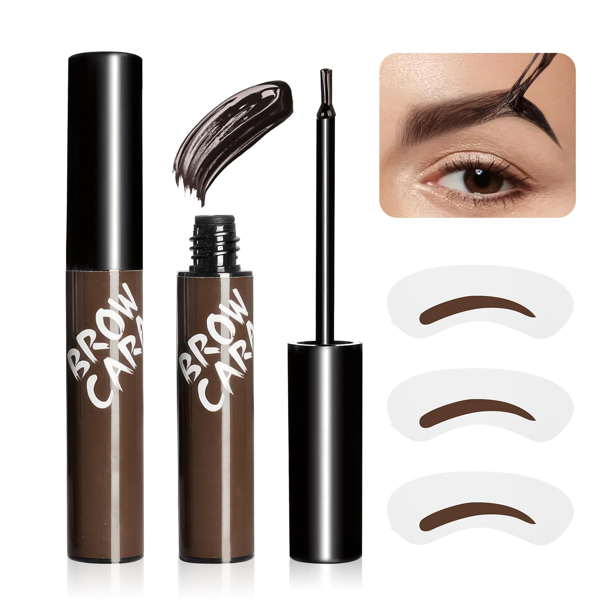 Brow Tattoo Peel Off Tint - Eyebrow Gel Tint with Eyebrow Stencils, Brow Gel Eyebrow Tattoos Long-Lasting Waterproof Eye Brow Pencils for Women Create Full Voluminous Brows (Dark Brown)