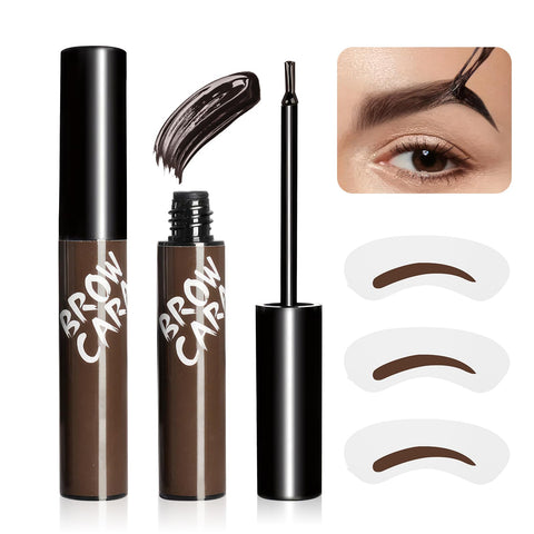 Brow Tattoo Peel Off Tint - Eyebrow Gel Tint with Eyebrow Stencils, Brow Gel Eyebrow Tattoos Long-Lasting Waterproof Eye Brow Pencils for Women Create Full Voluminous Brows (Dark Brown)