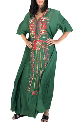 YouKD Half Sleeve Long Kaftan Bohemian Homewear Beach Bikini Coverups Maxi Robe for Women Green