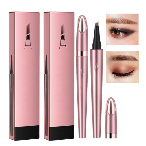 Generic 3D Microblading Eyebrow Tattoo Pencil 4 Fork Tip, 2PCS 2024 New Waterproof Eyebrow Pencil, Natural Makeup Fine Stroke Magic Eyebrow Pencil with 4 Micro-Fork Tip for women(Dark Brown)2No.