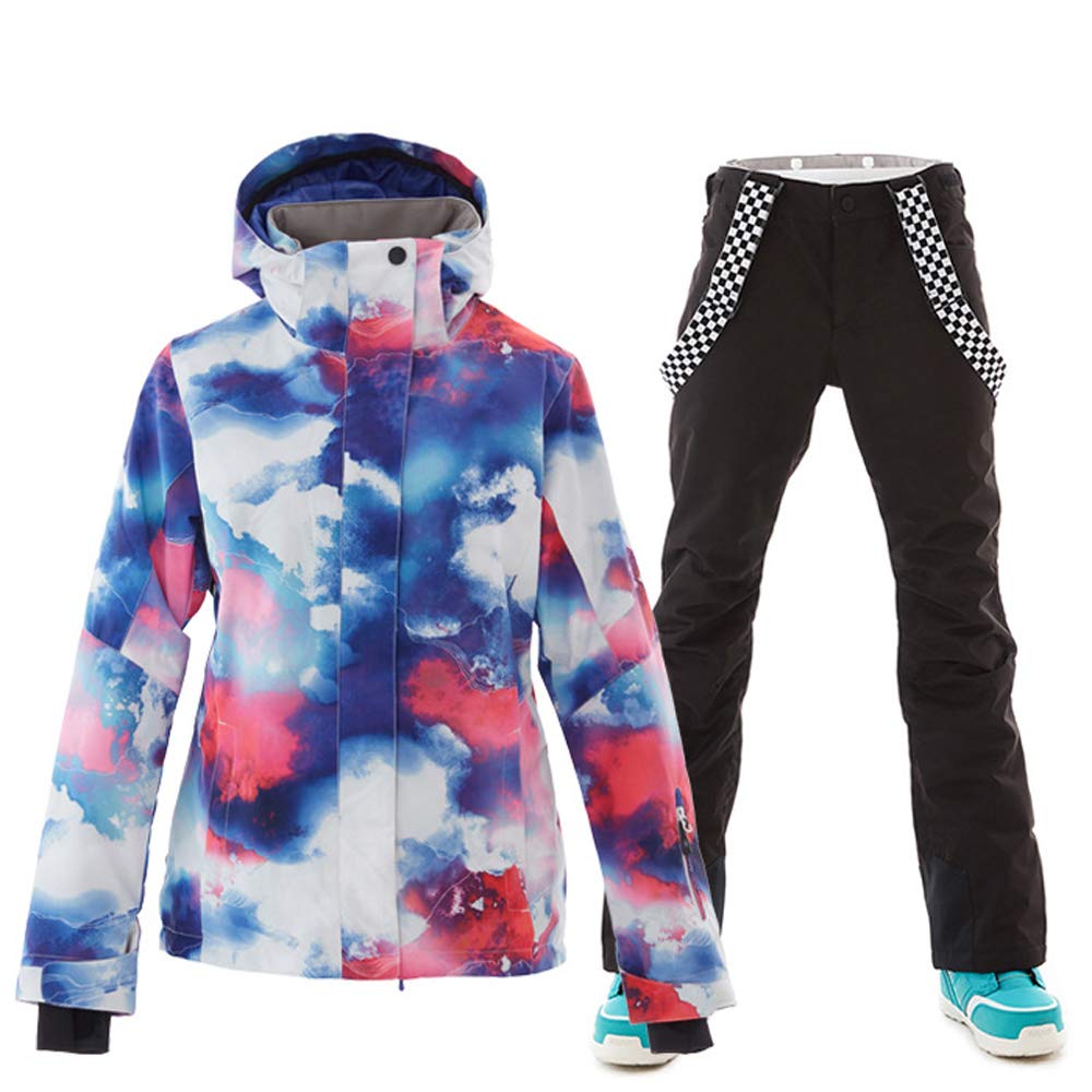 GS SNOWING Women's Ski Jackets and Pants Set Windproof Waterproof Insulated Snowsuit Winter Warm Snowboarding Snow Coat, Black02, Medium