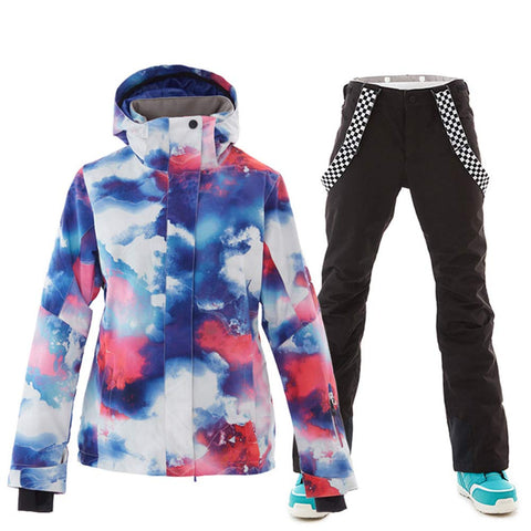 GS SNOWING Women's Ski Jackets and Pants Set Windproof Waterproof Insulated Snowsuit Winter Warm Snowboarding Snow Coat, Black02, Medium