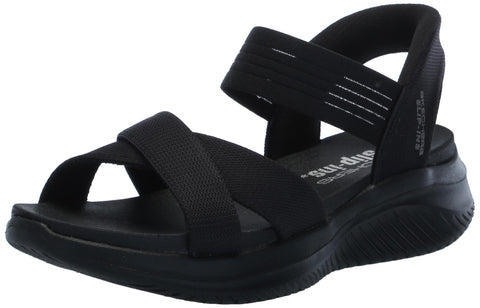 Skechers Women's Ultra Flex 3.0-Never Netter Hands Free Slip-Ins Sandal, Black/Black, 8.5