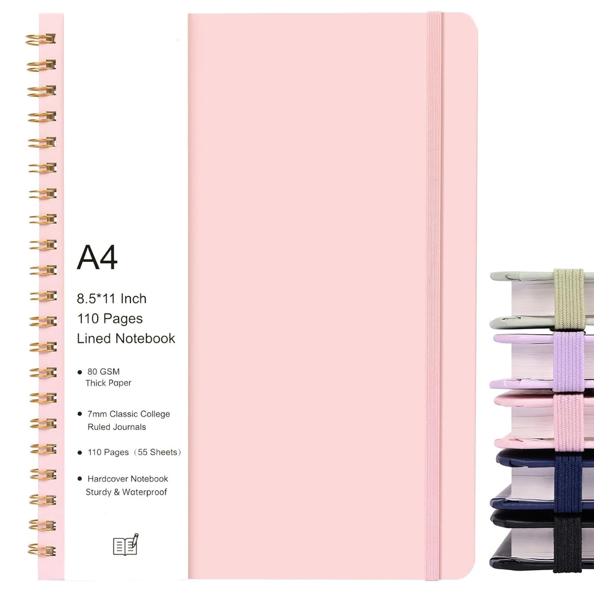 EOOUT Spiral Notebook 8.5 x 11, A4 Lined Large Pink Notebooks for Women Men, 55 Sheets 110 Pages College Ruled Hardcover Notebook for Work School Note Taking(Pink)