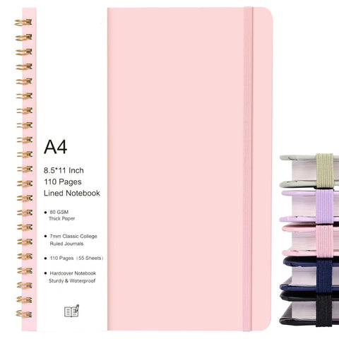 EOOUT Spiral Notebook 8.5 x 11, A4 Lined Large Pink Notebooks for Women Men, 55 Sheets 110 Pages College Ruled Hardcover Notebook for Work School Note Taking(Pink)