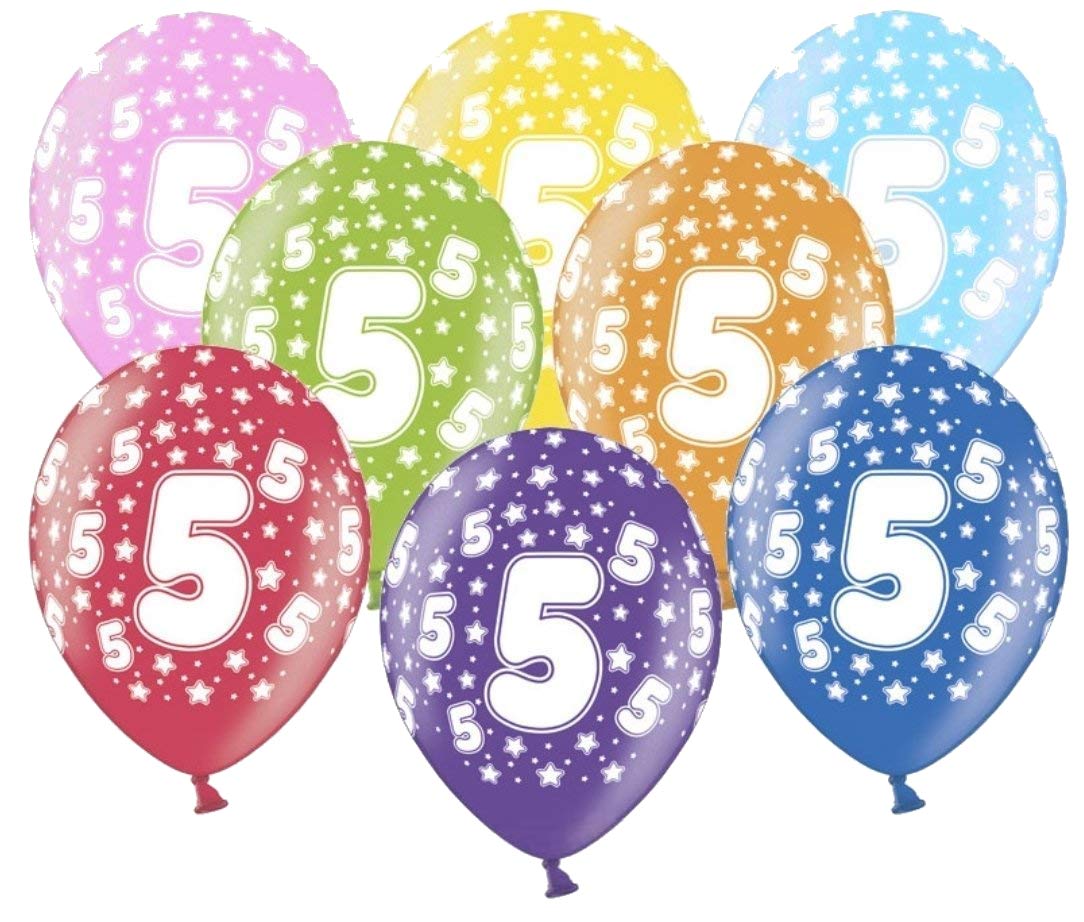 Libetui 10 Metallic Color Balloons, Number 5, 5th Birthday, All Ages, Unisex, 30 cm, Set of 10, Made in EU, Includes Stars Pattern, Biodegradable, Reusable