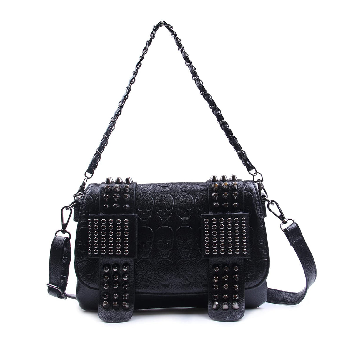 Syrads Women's Crossbody Shoulder Bag Punk Gothic Studs PU Handbag Skull Rivet Studded Crossbody Bag