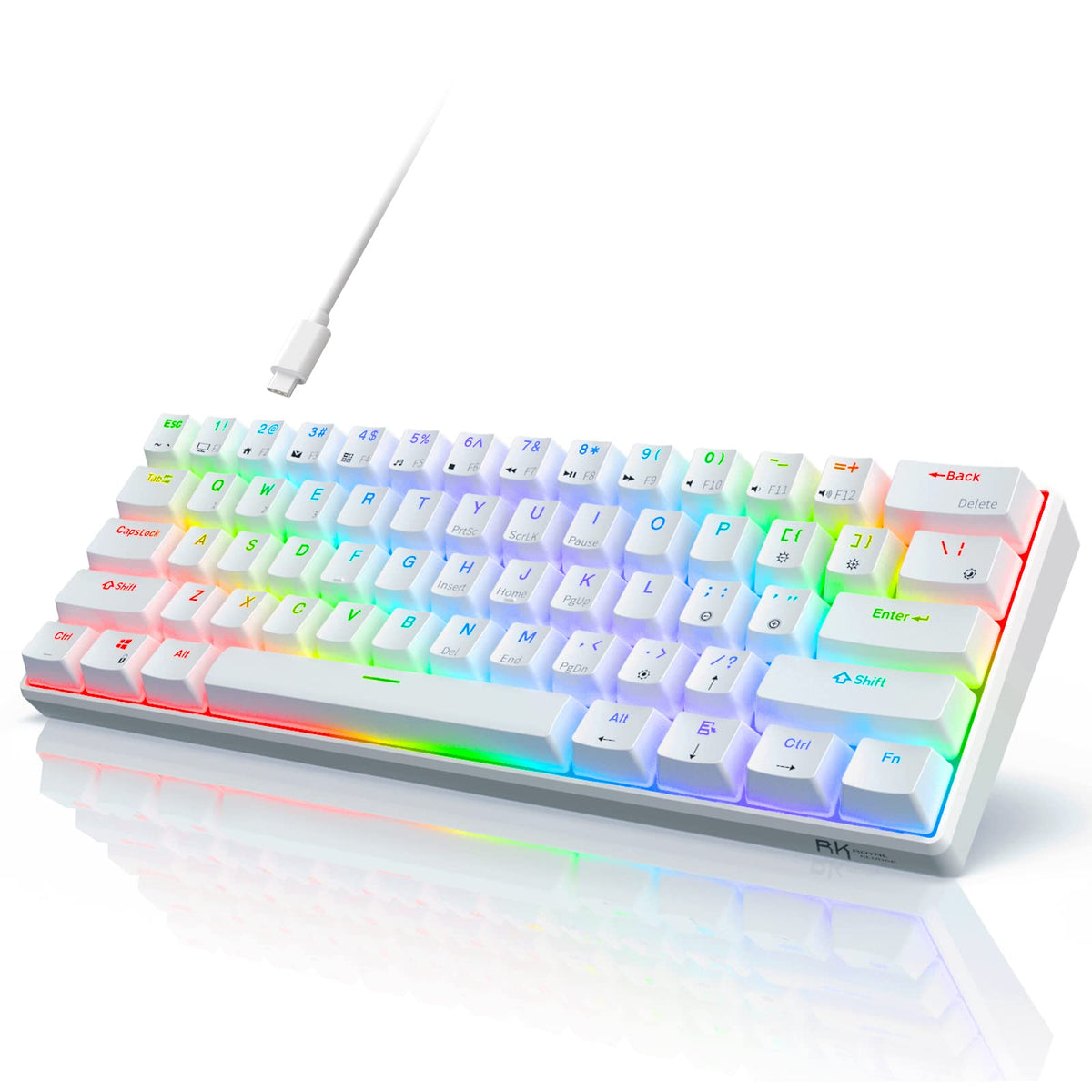 RK ROYAL KLUDGE RK61 Wired 60% Mechanical Gaming Keyboard RGB Backlit Ultra-Compact Hot-Swappable Red Switch White