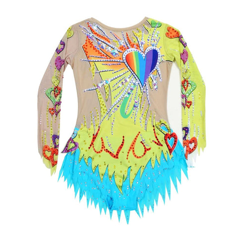 LIUHUO Rhythmic Gymnastics Leotards Women Girls Leotard Blue Heart Handmade Competition Ballet Dance Costumes