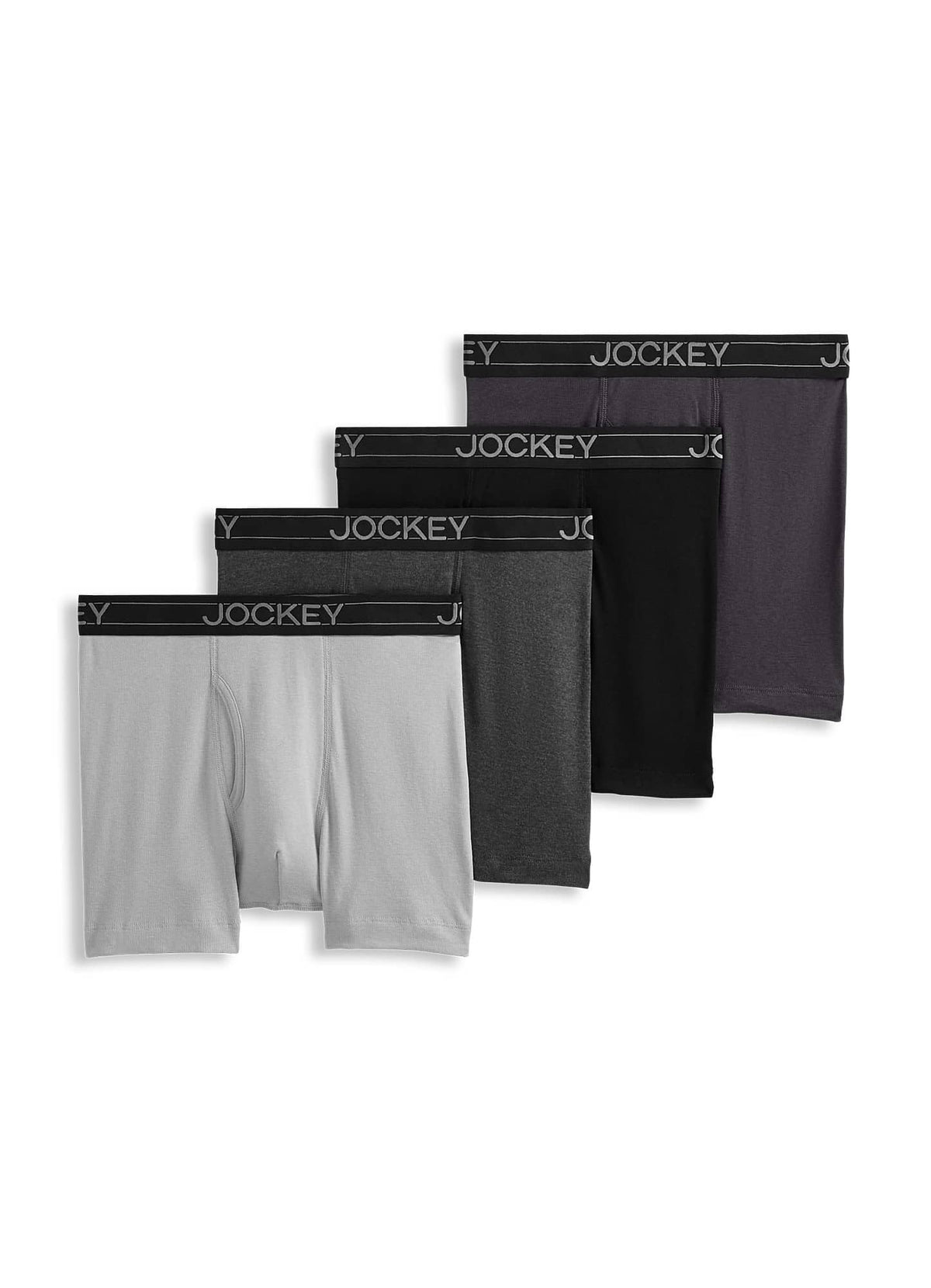 Jockey Men's Underwear Lightweight Cotton Blend 5" Boxer Brief - 4 Pack, Charcoal Heather/Trusted Pewter/Quartz Grey/Black, L
