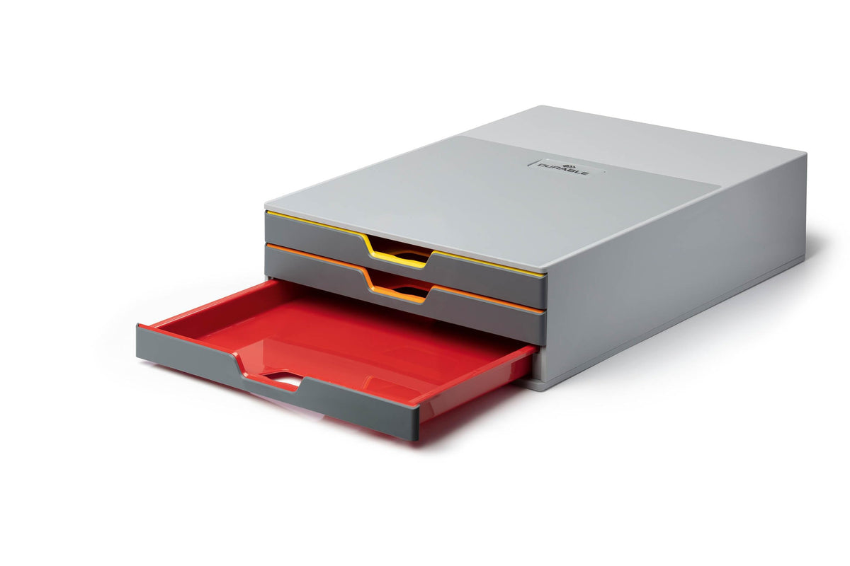 Durable VARICOLOR 3 Drawer Unit | Desktop Drawer Set with 3 Colour Coded Draws | Ideal for Storing Documents and Paper Work