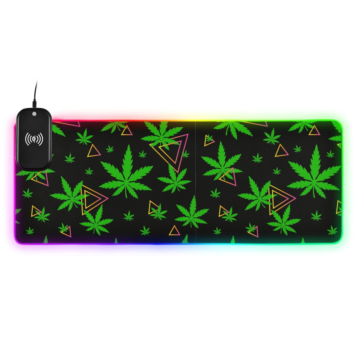 Green Leaves Wireless Charging Mouse Pad for Mobile Phone Extra Large Gaming Mousepad with 13 Lighting Modes Keyboard Mat for Office Home Gaming MacBook PC Laptop Desk