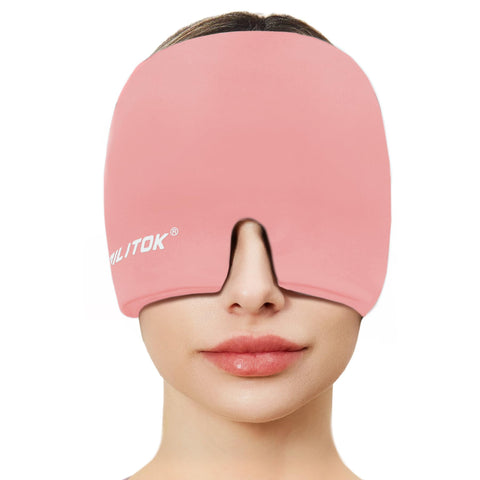 Migraine Relief Gel Ice Head Wrap, Hot and Cold Therapy Headache Relief Hat, Migraine Cap for Puffy Eyes, Headache Eyes Mask for Sinus, Tension and Stress Relief, Pink