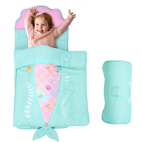 JISEN Toddler Nap Mat Kids Sleeping Bag with Removable Pillow and Blanket Nap Mat for Toddlers for Daycare Preschool Kindergarten Camping Travel 123x51cm Mermaid