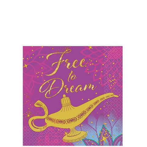 "Disney Aladdin" Purple and Glitter Gold Beverage Party Napkins, 5" x 5", 16 Ct.