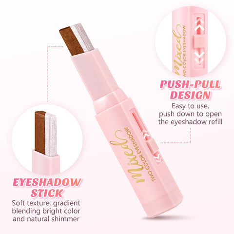 Boobeen Glitter Creamy Eyeshadow Pencil Waterproof Eyeshadow Stick Gradient Double Colors Shimmer Cream Eyeshadow Pen Create Long Lasting Eye Shadow Makeup, Easy to Use